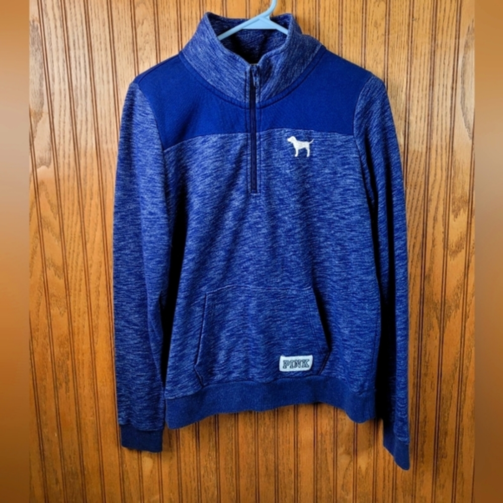 COPY - Women's Victoria Secret Pink Quarter Zip Blue Long Sleeve Pullover Size …